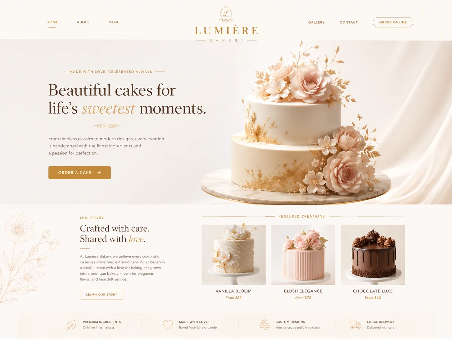 Luxury & Gold website example — Bakery
