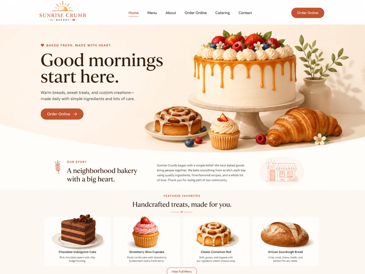 Warm & Inviting website example — Bakery