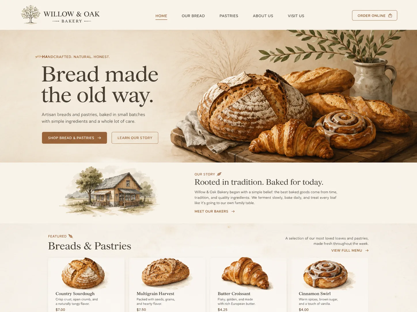 Rustic & Natural website example — Bakery